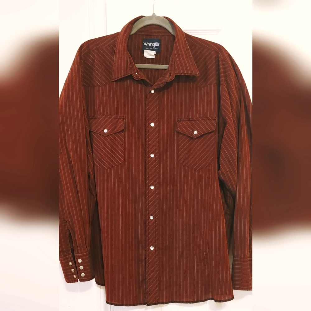 WRANGLER® Western Long Sleeve Snap Stripe Shirt (Burgundy)